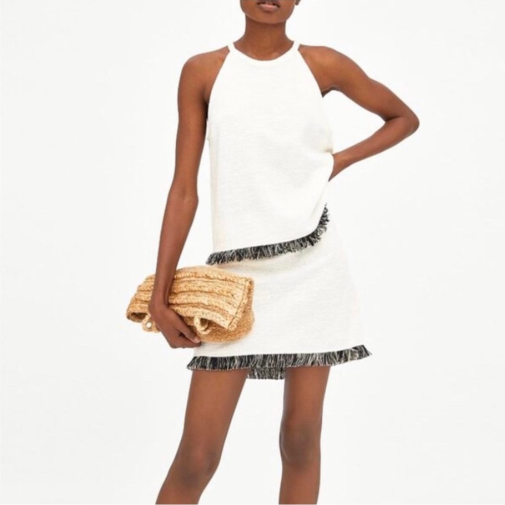 NWT - Zara Tweed Black Top + White Skirt